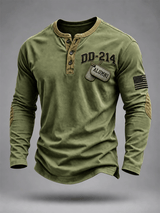 Men's Veterans Day DD-214 Alumni US Flag Print Casual Henley Shirt