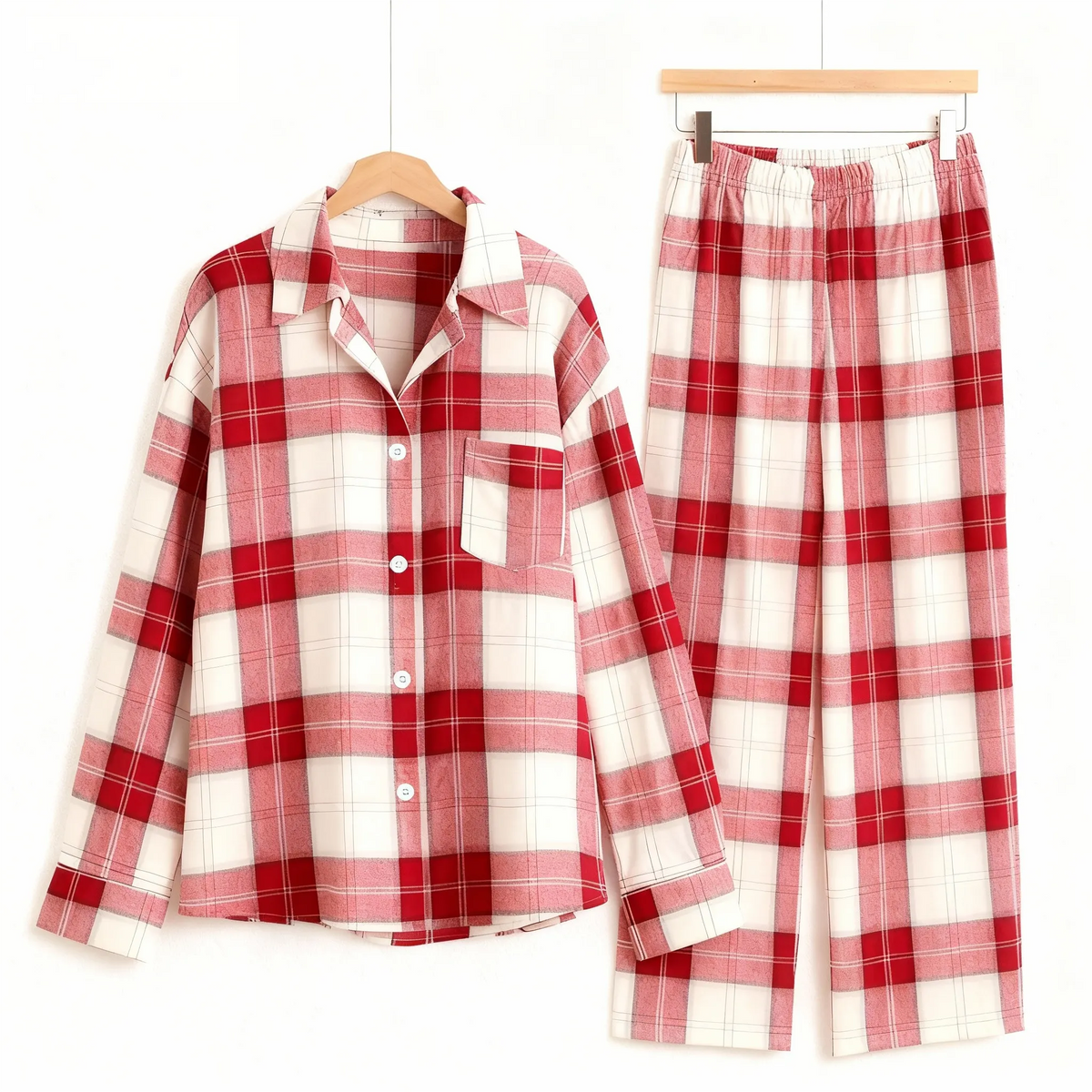 Matching Family Sleepwear Red White Plaid Christmas Pajamas Set