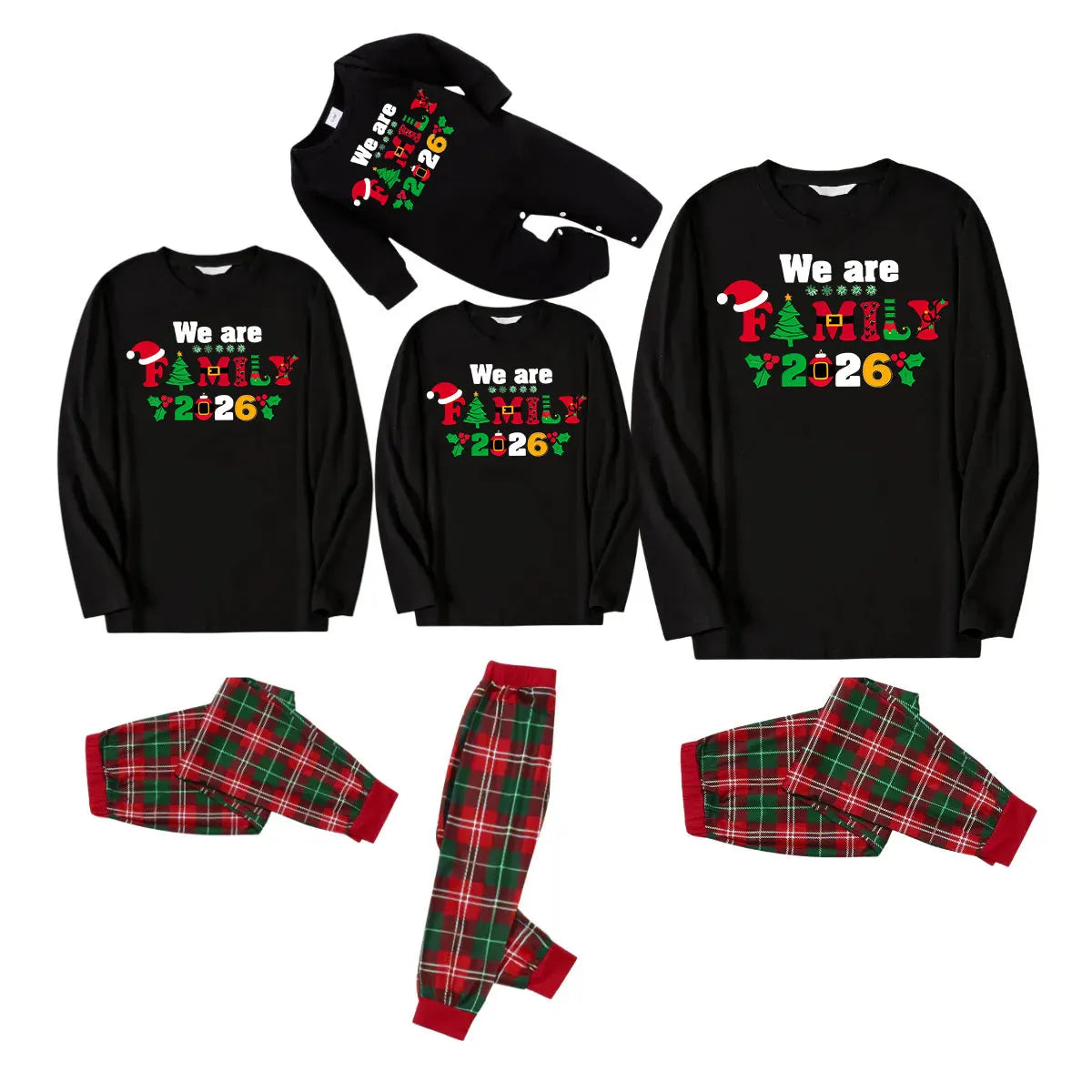 "We Are Family 2026" Coloful Text Pattern Black Long Sleeve Top