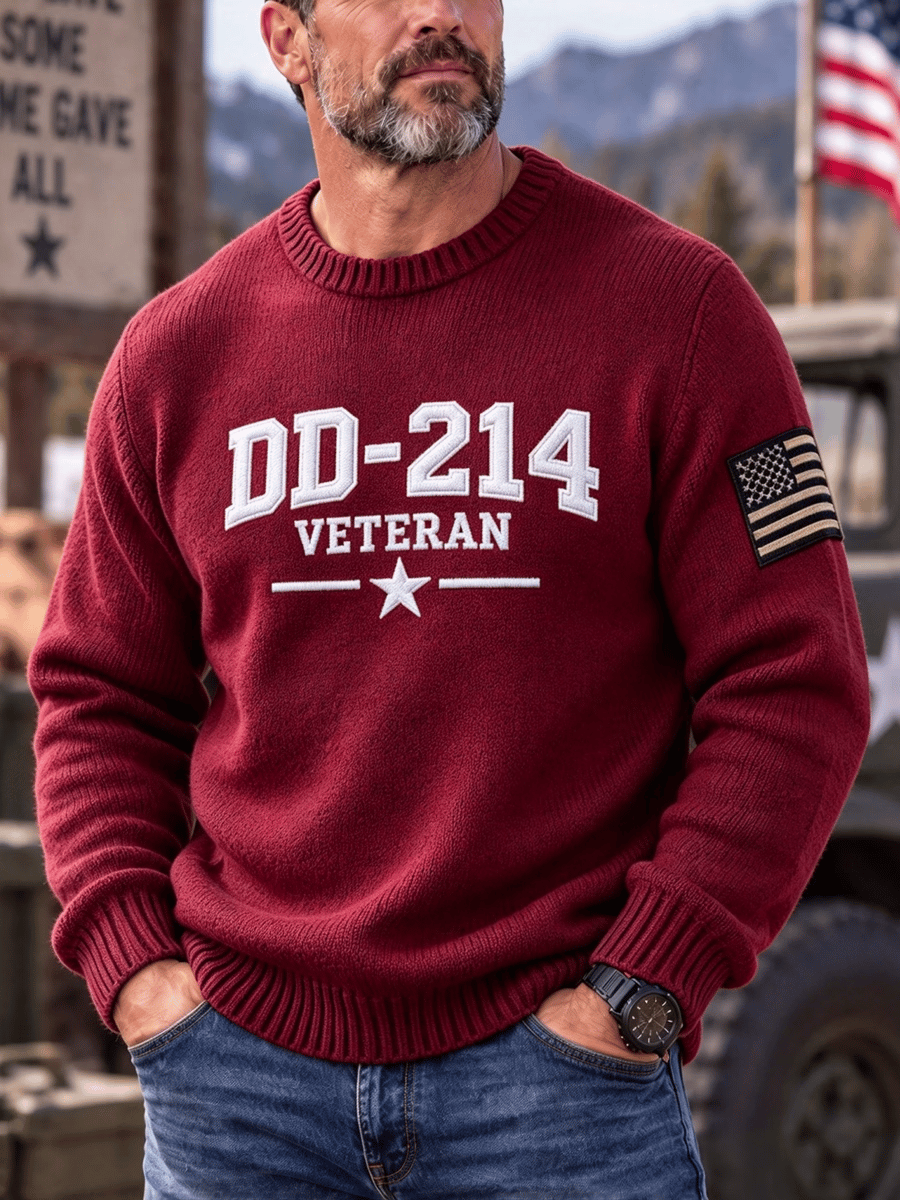 Men's Veteran DD-214 Print Casual Sweater