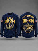 Men's Navy DD‐214 Veteran Art Printed Long-Sleeve Sweatshirt