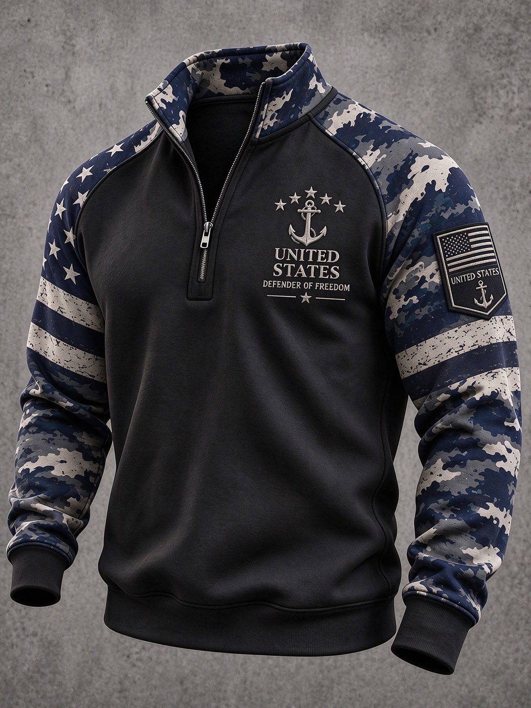 Men's Navy Veteran Print Casual Sweatshirt