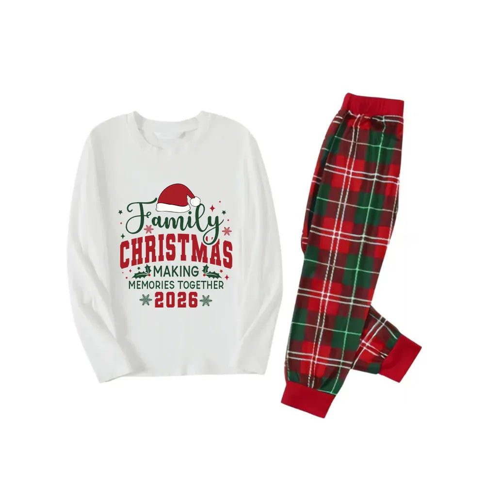 Family Christmas Text Printed Red and Green Plaid Christmas Pajama Set