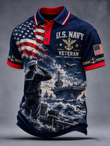 Men's Retro US Navy Color blocking Polo Shirt