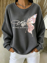 Women's Casual Printed Waffle Long-Sleeve Top