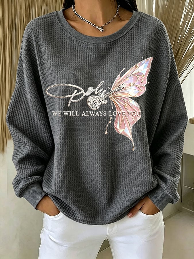 Women's Casual Printed Waffle Long-Sleeve Top