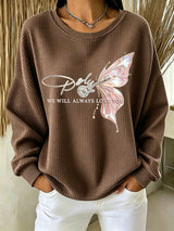 Women's Casual Printed Waffle Long-Sleeve Top