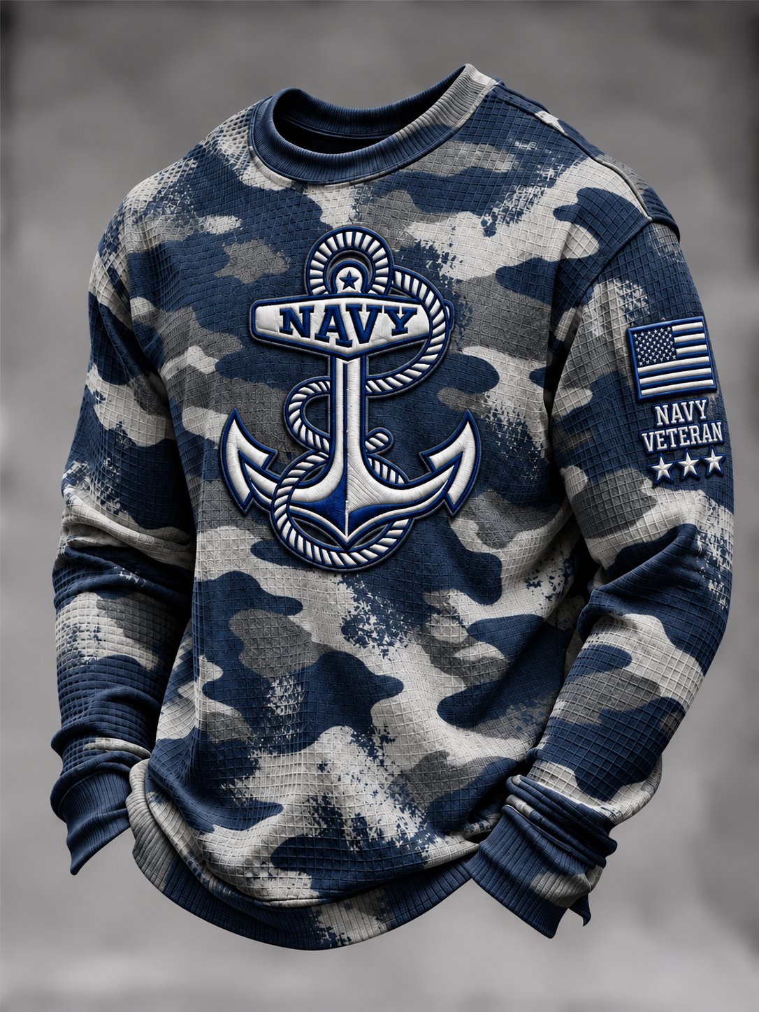 Men's U.S. Veteran Print Waffle Long Sleeve T-Shirt