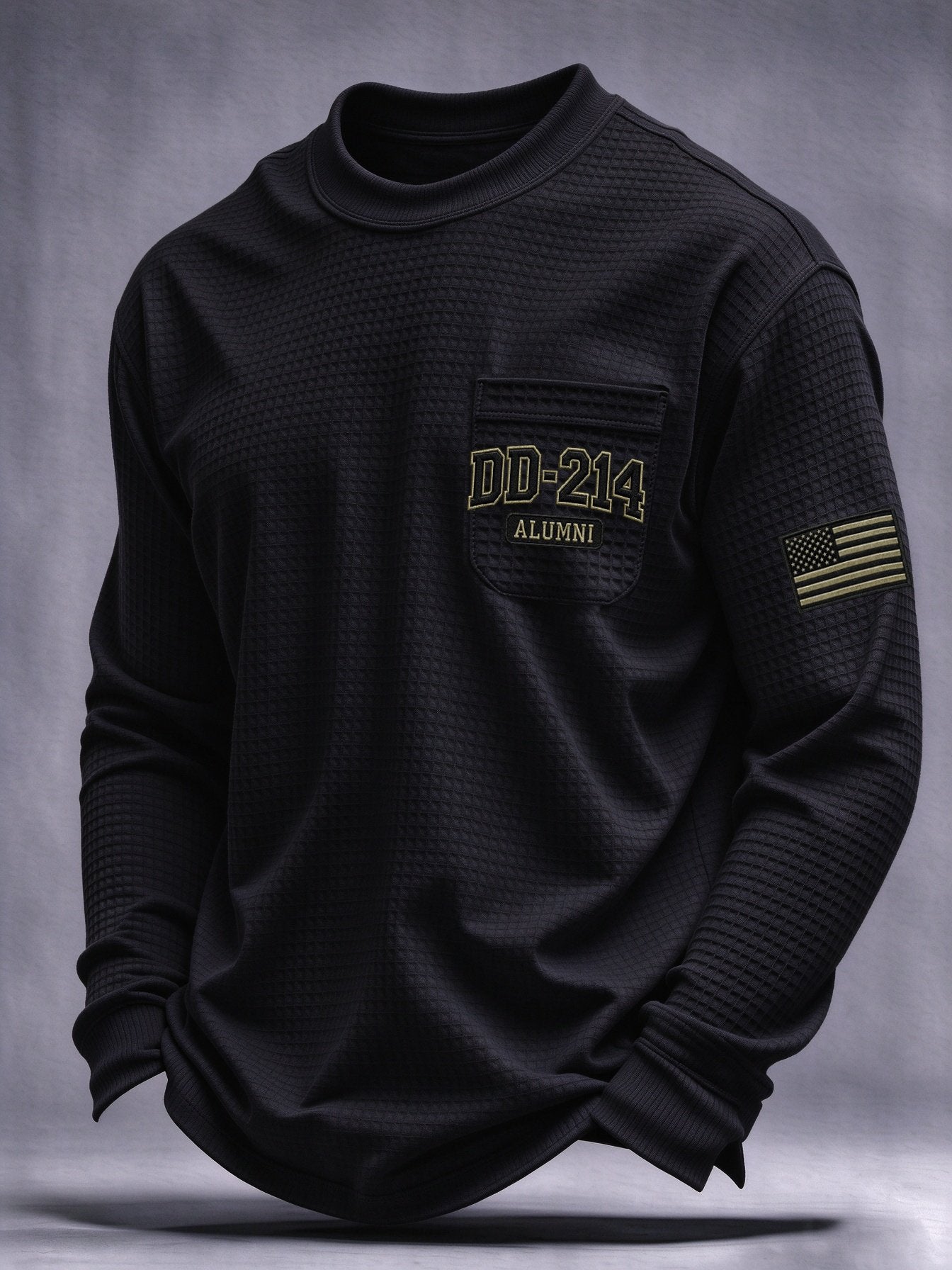 Men's Veteran Pride DD-214 Printed Waffle Long-Sleeve Pocket T-Shirt