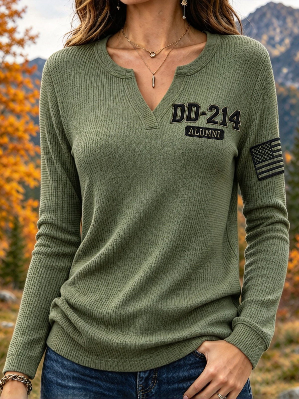 Women's Veteran Pride DD-214 Printed Long Sleeve Waffle T-shirt