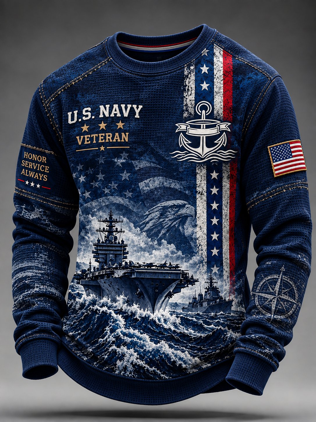 Men's Retro US Navy Art Printed Long-Sleeve Sweatshirt