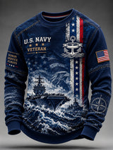 Men's Retro US Navy Art Printed Long-Sleeve Sweatshirt