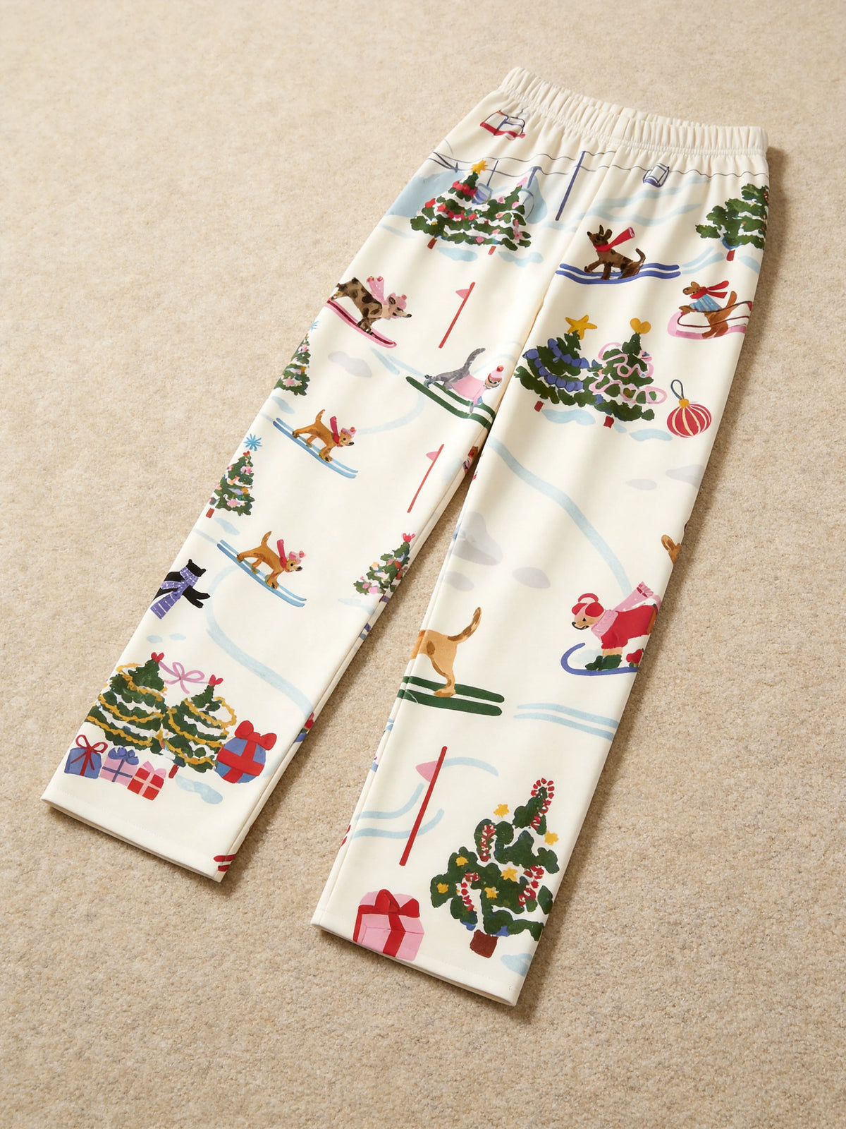 Chic Oatmeal Winter Dogs Skiing & Trees Holiday Family Pajamas