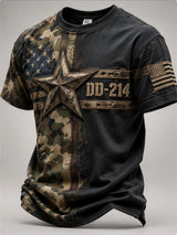 Men's Casual Veteran-Print Short-Sleeve Waffle-Knit Crew-Neck T-Shirt