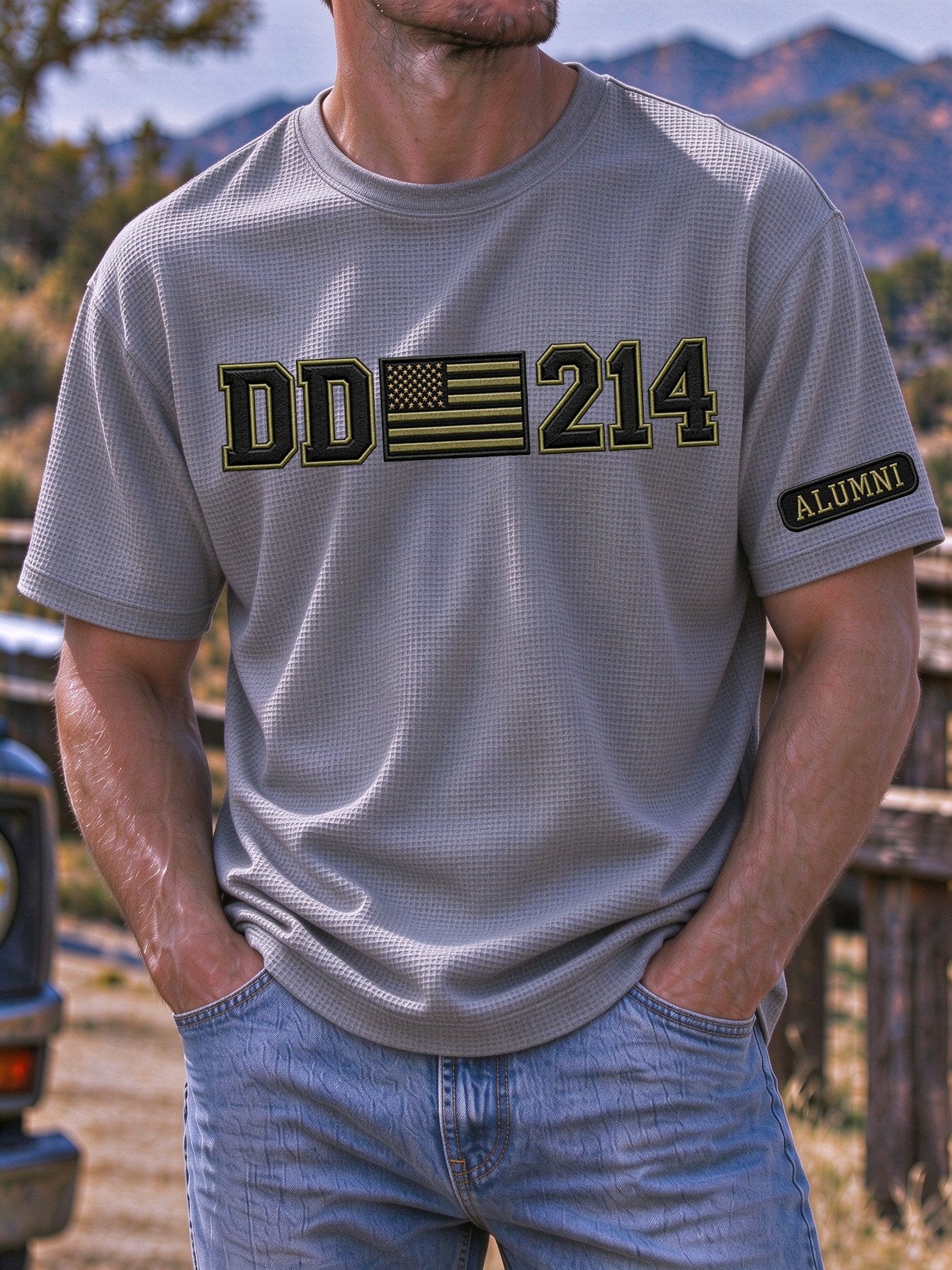 Men's Veteran DD-214 Print Waffle-Knit Short-Sleeve T-Shirt