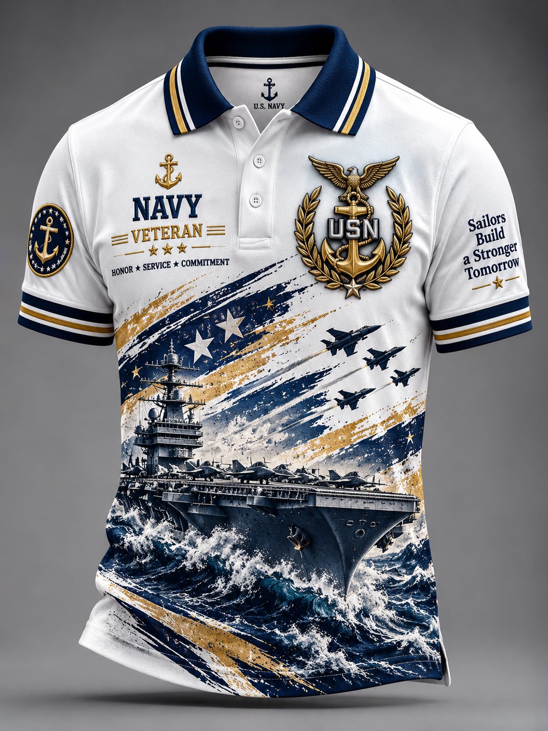 Men's US Navy Casual Color Blocking Art Print  Polo Shirt