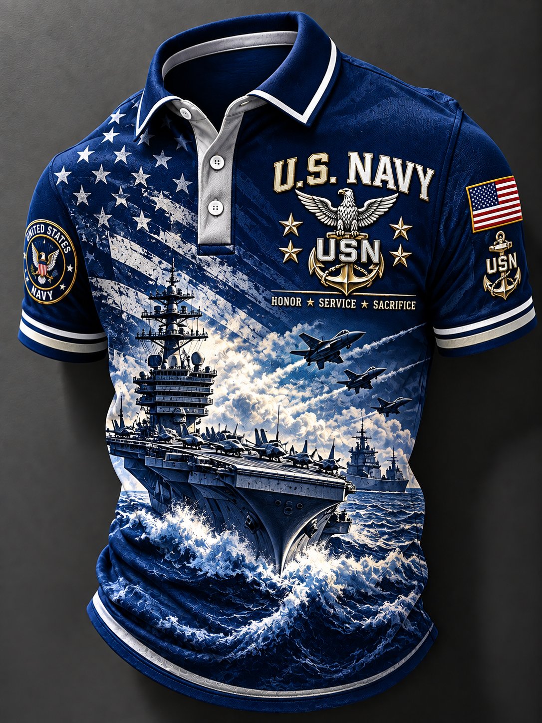 Men's Retro US Navy Art Print Polo Shirt
