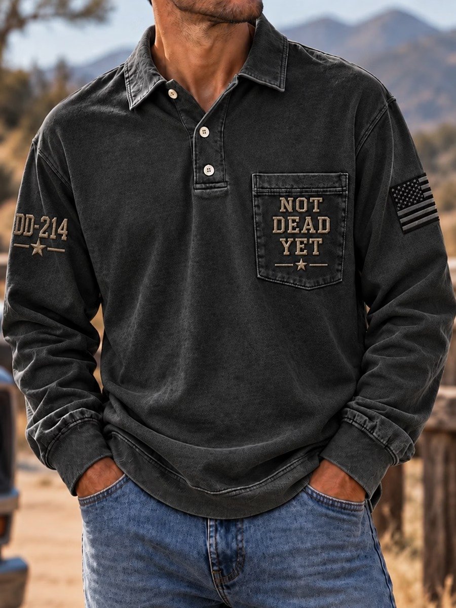 Men's Veteran Commemorative Print Long-Sleeve Polo Shirt