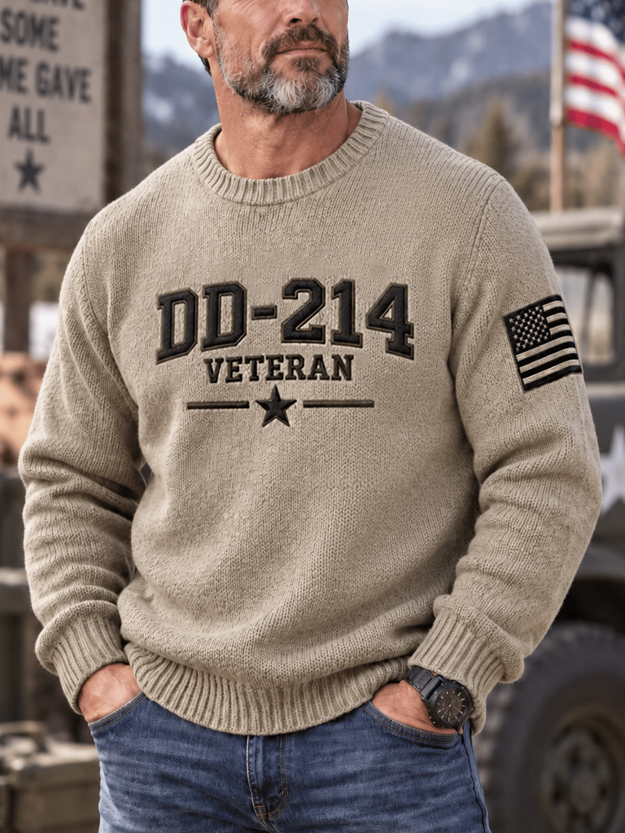Men's Veteran DD-214 Print Casual Sweater
