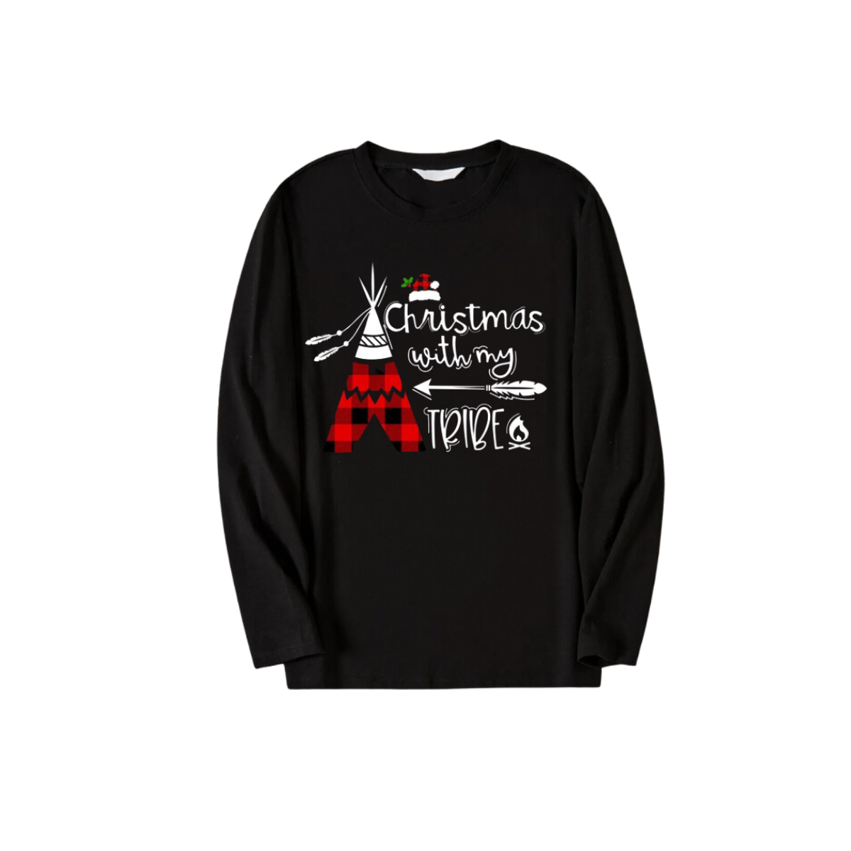 "Christmas With My Tribe" Pattern II - Black Long Sleeve Top