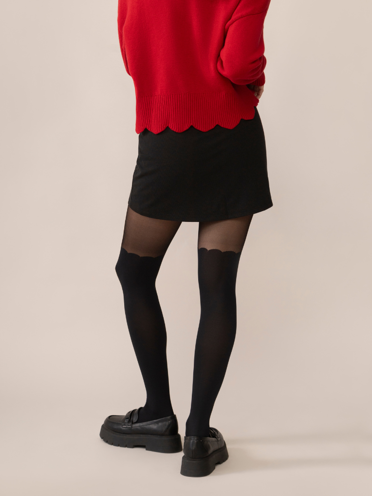 Scalloped Over-the-Knee Tights in Black