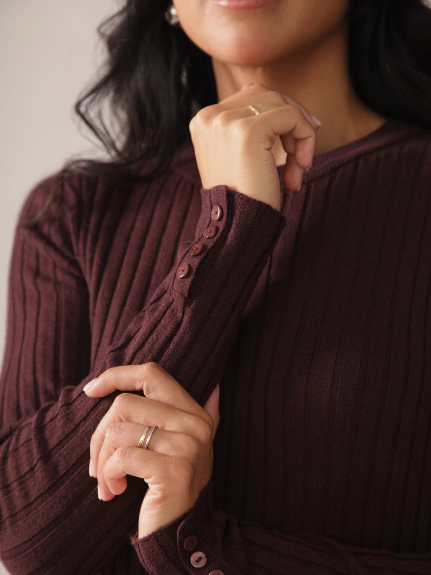 Maxi Ribbed Responsible Merino Dress in Plum