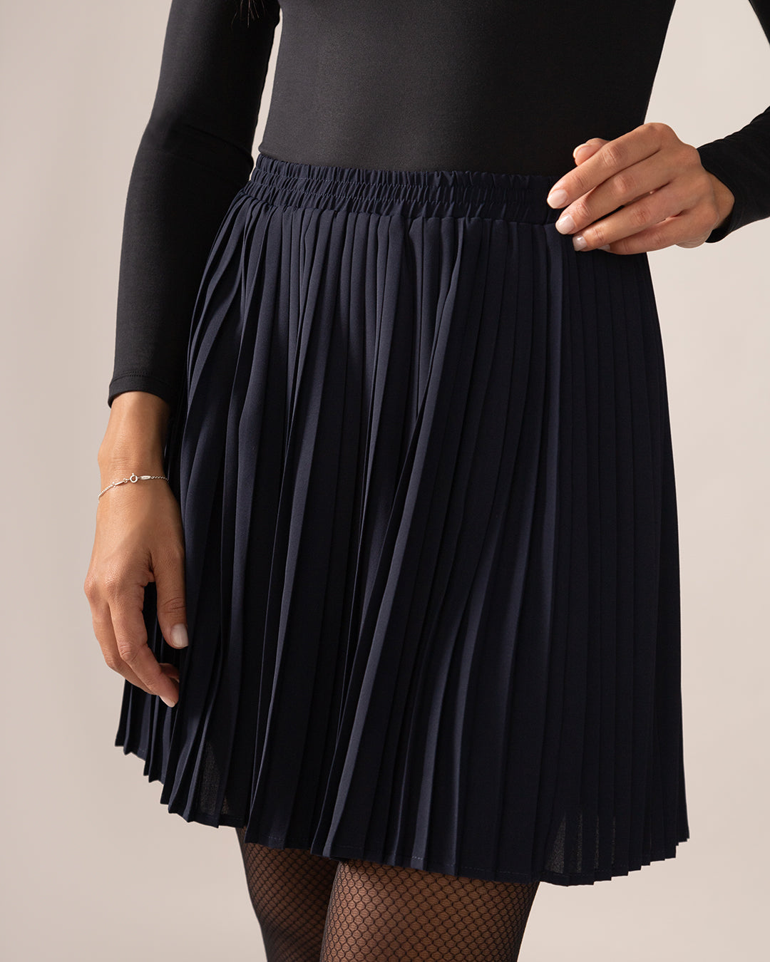 Hazel Pleated OTK Skirt in Midnight Blue