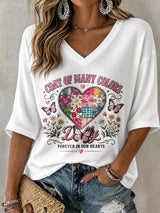 V-Neck Retro Coat Of Many Colors Forever In Our Hearts Print T-Shirt