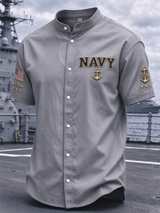 Men's American Veterans Print Stand-Up Collar Shirt