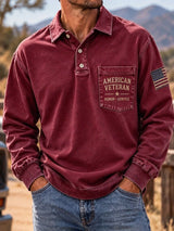 Men's Veteran Commemorative Print Long-Sleeve Polo Shirt