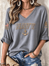 Women's American Veterans Leisure Print Waffle Top