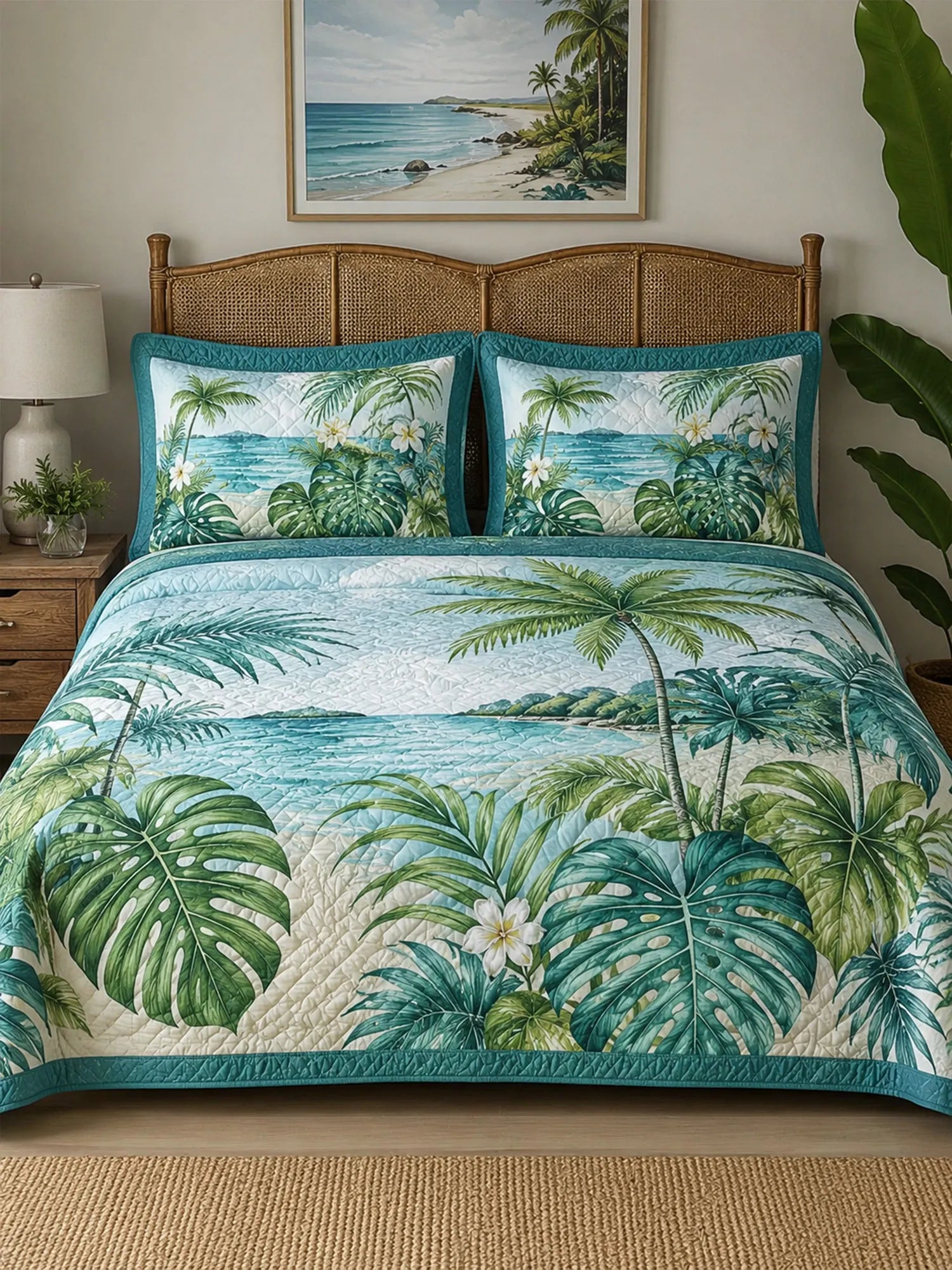 Tropical Sunset Palm Tree 3-Piece Quilted Bedding Set – LUMINOUS LINES LTD
