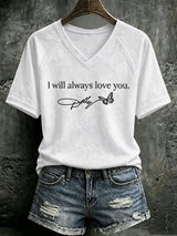 V Neck Retro Butterfly  I Will Always Love You Print T-Shirt
