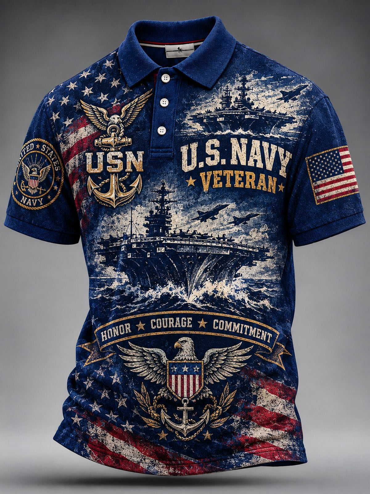 Men's  Vintage Veteran Art Print Polo Shirt