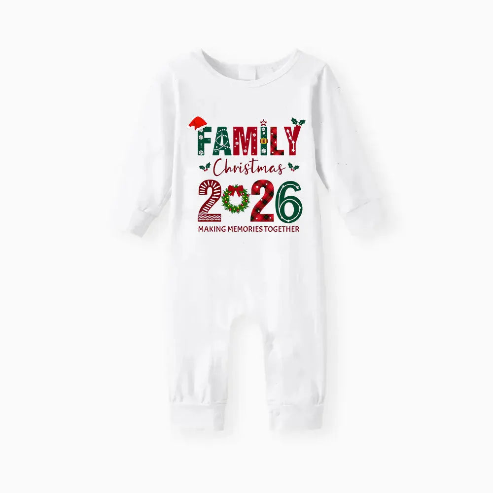 Christmas Pattern and “Family Christmas 2026” Colorful Printed Red and Green Plaid Christmas Pajama Set