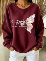 Women's Casual Printed Waffle Long-Sleeve Top