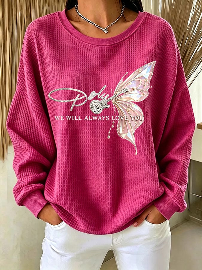 Women's Casual Printed Waffle Long-Sleeve Top