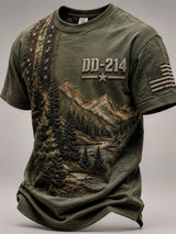 Men's Casual Veteran-Print Short-Sleeve Waffle-Knit Crew-Neck T-Shirt