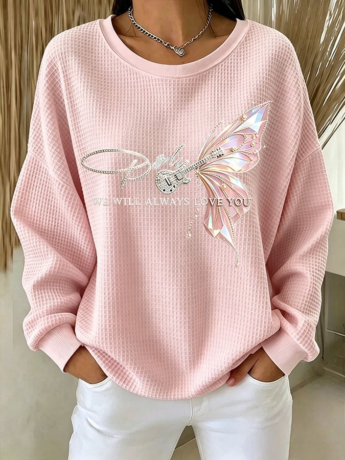 Women's Casual Printed Waffle Long-Sleeve Top