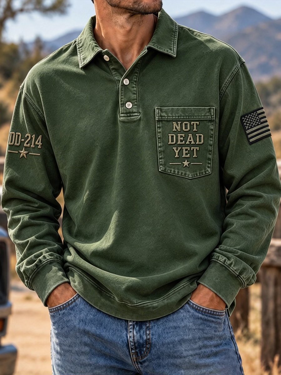 Men's Veteran Commemorative Print Long-Sleeve Polo Shirt