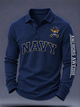 Men's US Veteran Print Long-Sleeve Polo Shirt