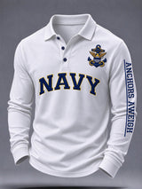 Men's US Veteran Print Long-Sleeve Polo Shirt