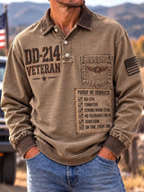 Men's Veteran DD-214 Print Long-Sleeve Polo Shirt