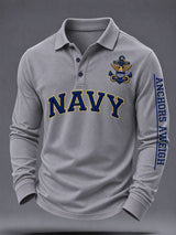 Men's US Veteran Print Long-Sleeve Polo Shirt