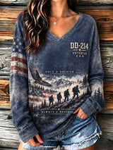 Women's U.S. Veterans Day Veteran Faith Art Print Casual Long-Sleeve T-Shirt