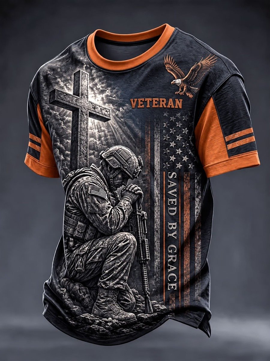 Men's Veteran DD-214 Print Waffle-Knit Short-Sleeve T-Shirt