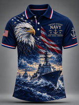 Men's Retro US Navy Art Print Polo Shirt