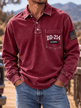 Men's Veteran DD-214 Print Long-Sleeve Polo Shirt
