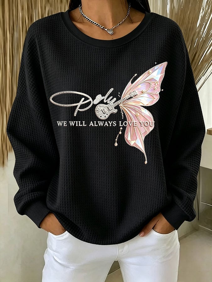 Women's Casual Printed Waffle Long-Sleeve Top